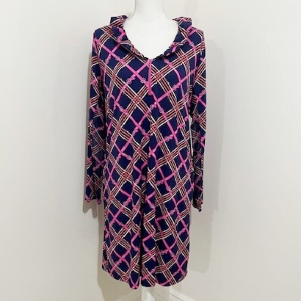 G Lifestyle Dress British Plaid Navy Belt Design Women's Size XL NWT